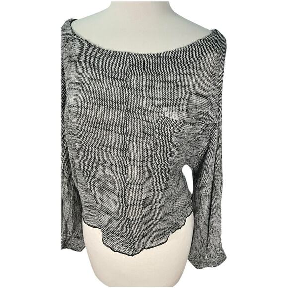 Free People Black & White Boat Neck Tight Knit Long Sleeve Cropped Sweater Small - Picture 3 of 12